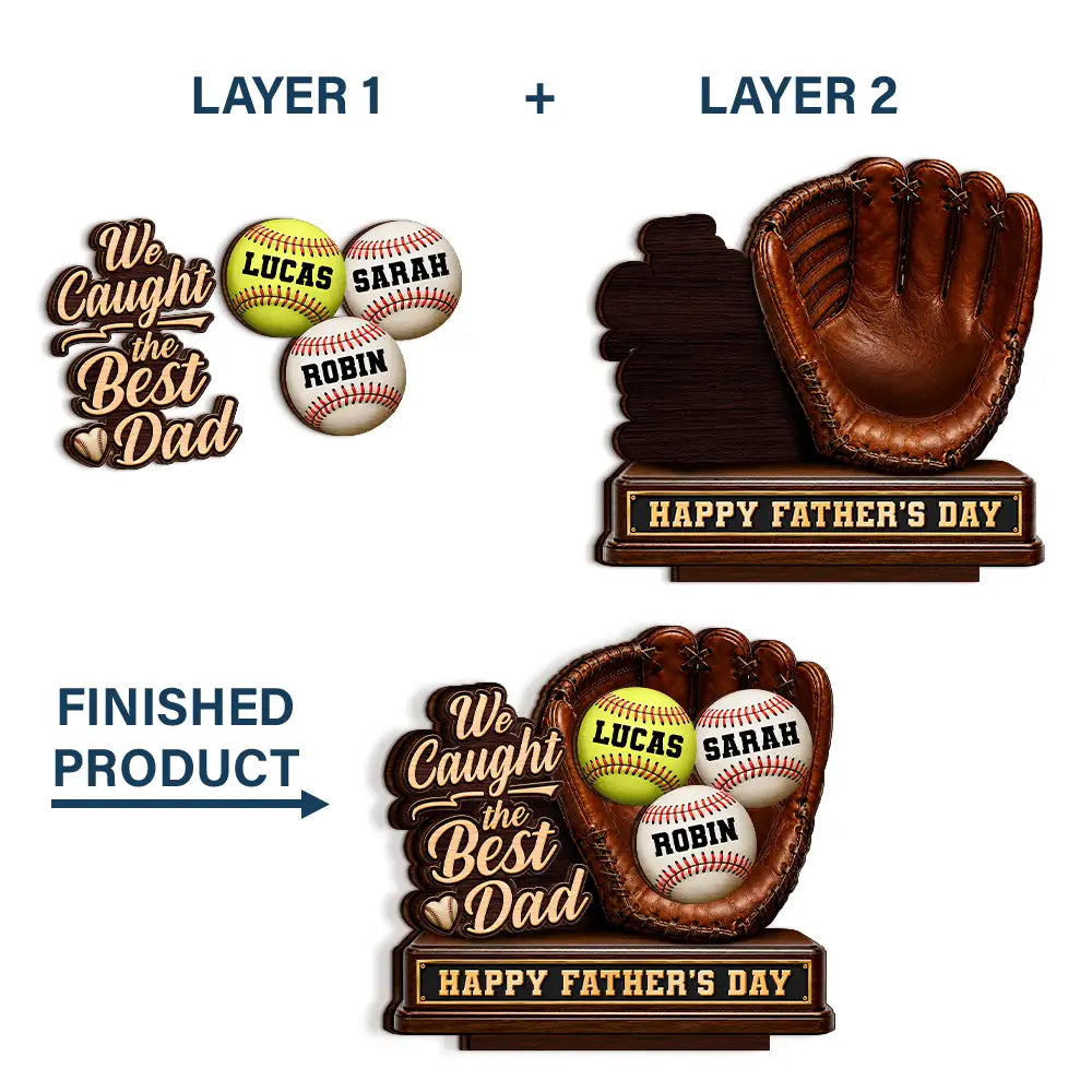Gift For Father,Gift For Grandpa,Gift For Mother,Gift For Grandma,Top Market,Non-Eng,Icon,Confident - Best Catch Ever Baseball Softball We Caught The Best Dad Mom - Personalized Custom Shaped Wooden Plaque