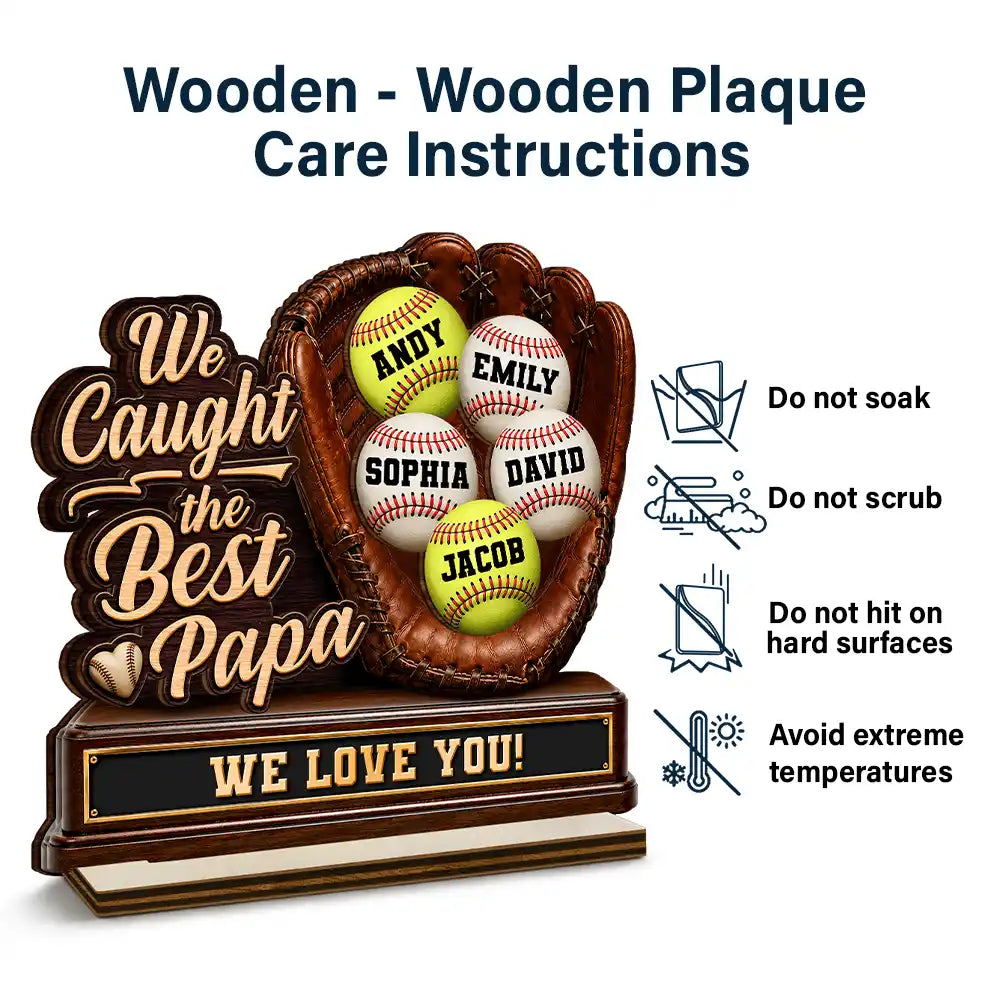 Gift For Father,Gift For Grandpa,Gift For Mother,Gift For Grandma,Top Market,Non-Eng,Icon,Confident - Best Catch Ever Baseball Softball We Caught The Best Dad Mom - Personalized Custom Shaped Wooden Plaque