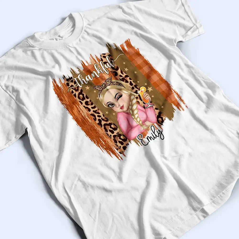Gift For Women,Gift For Yourself,Gifts For Her,Happy,Thanksgiving,Vector - Thanksgiving Gift For Women - Personalized Thankful Leopard Plaid Brush T Shirt