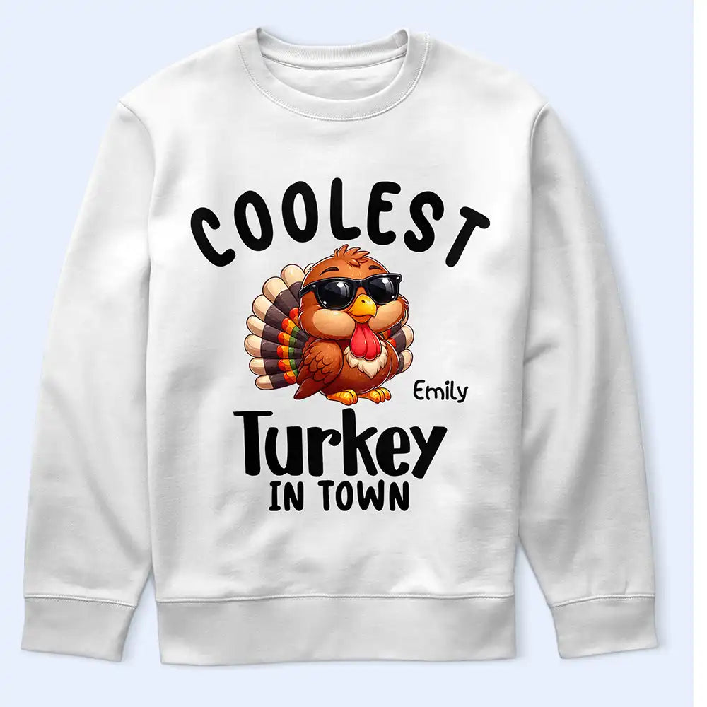 Gift For Kids,Icon,Playful,Thanksgiving - Thanksgiving Gift For Kids - Personalized Coolest Turkey In Town T Shirt