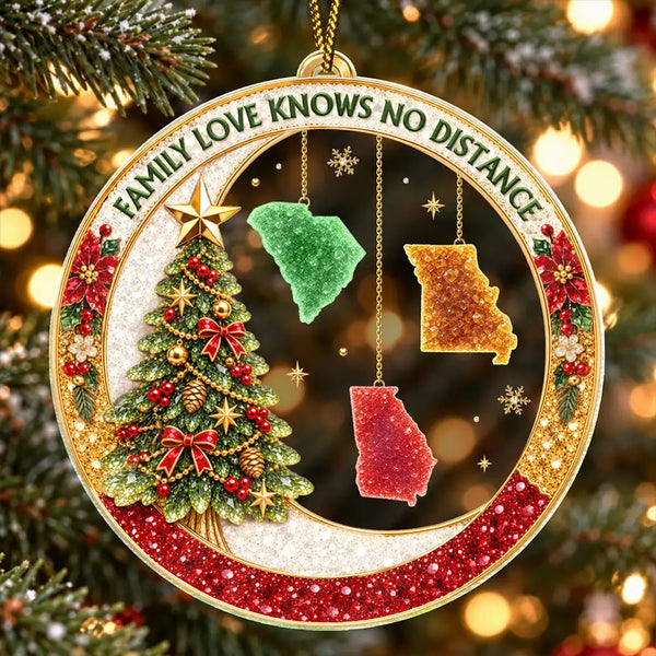 Christmas,Family,Icon,Long Distance,Sentimental,Top Market - Long Distance Family Christmas Gift - Personalized State Love Knows No Distance Acrylic Ornament