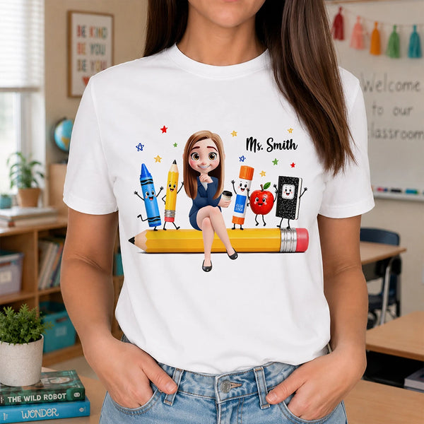 Top Market,Adorable,Teacher,Back To School,Vector - Teacher Life Happy To See Your Face - Personalized T Shirt