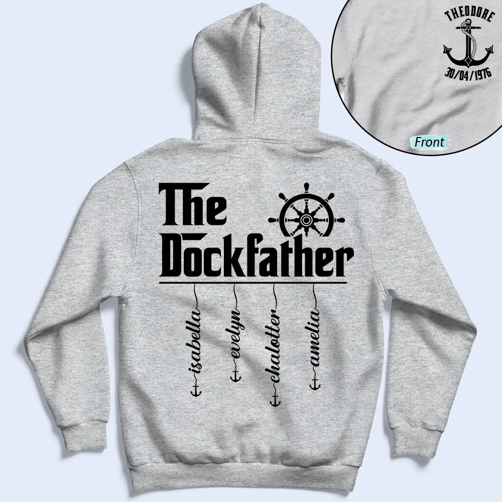 Gift For Father,Happy,Dad's Hobby,Non-Eng,Humorous - The Dockfather Nautical Dad Custom Kid Name - Personalized T Shirt