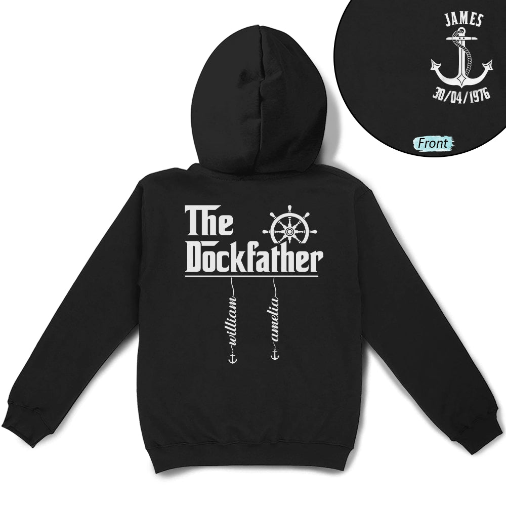 Gift For Father,Happy,Dad's Hobby,Non-Eng,Humorous - The Dockfather Nautical Dad Custom Kid Name - Personalized T Shirt