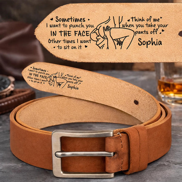 Gift For Husband,Gift For Boyfriend,Gift For Couples,Funny - The Face I Want To Sit On Spicy Couple - Personalized Cowhide Leather Belt