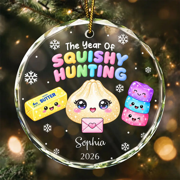Sentimental,Christmas,Gift For Kids,Icon - The Year Of Squishy Hunting Gift For Kids Daughter Collector - Personalized Circle Glass Ornament