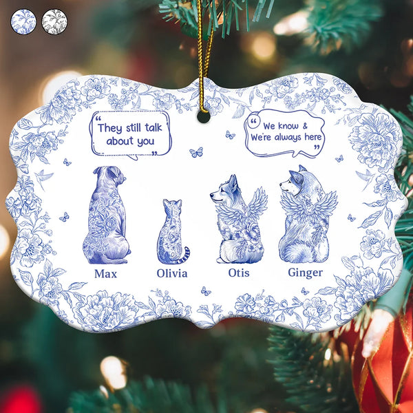 Sad, Memorial, Christmas, Dog Lovers, Pet Lovers, Cat Lovers - They Still Talk About You Toile - Personalized Medallion Ceramic Ornament