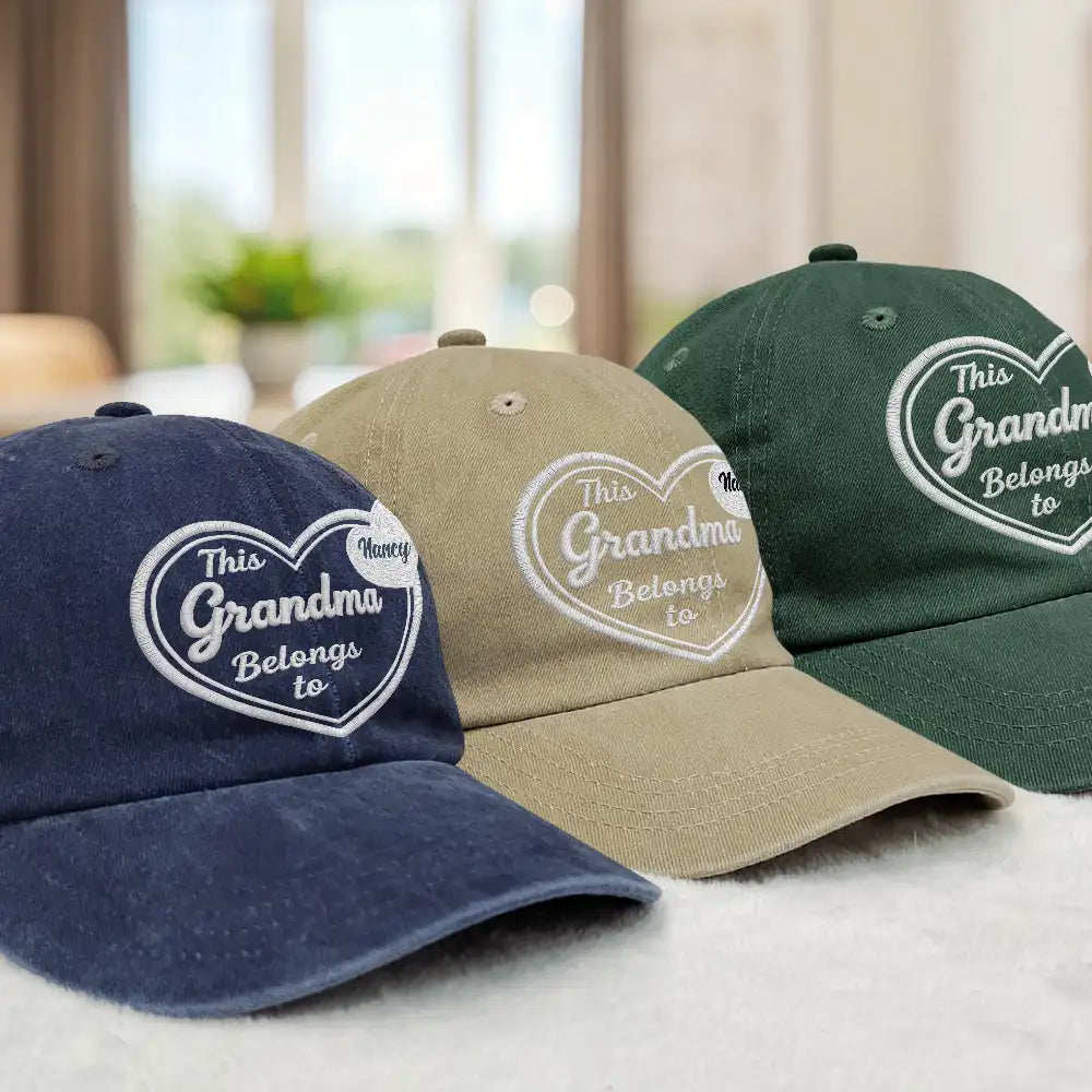 Gift For Mother,Mom - Children,Gift For Grandma,Happy - This Mom Belongs To 3D Embroidery Effect - Personalized Vintage Washed Denim Cap