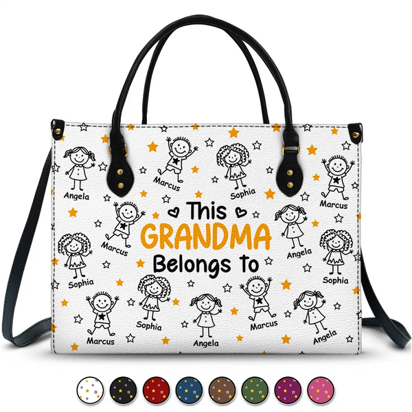 Gift For Grandma,Gift For Mother,Happy,Gift For Women,Stick Figure - This Grandma Mom Belongs To Kids Pet - Personalized Leather Bag