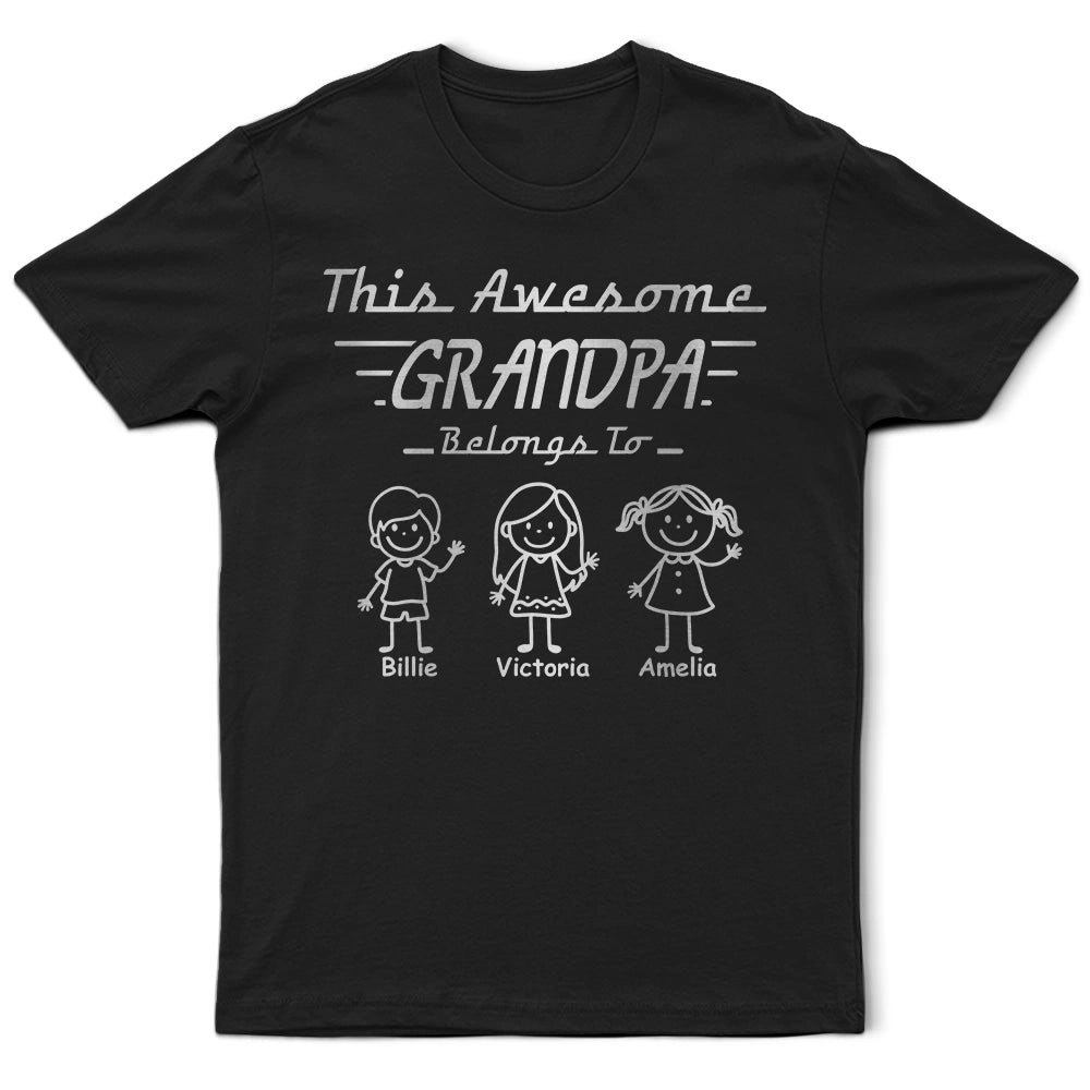 Gift For Grandpa,Gift For Father,Non-Eng,Icon,Proud - This Grandpa Dad Belongs To Kids Pet Stick Figures - Personalized T Shirt