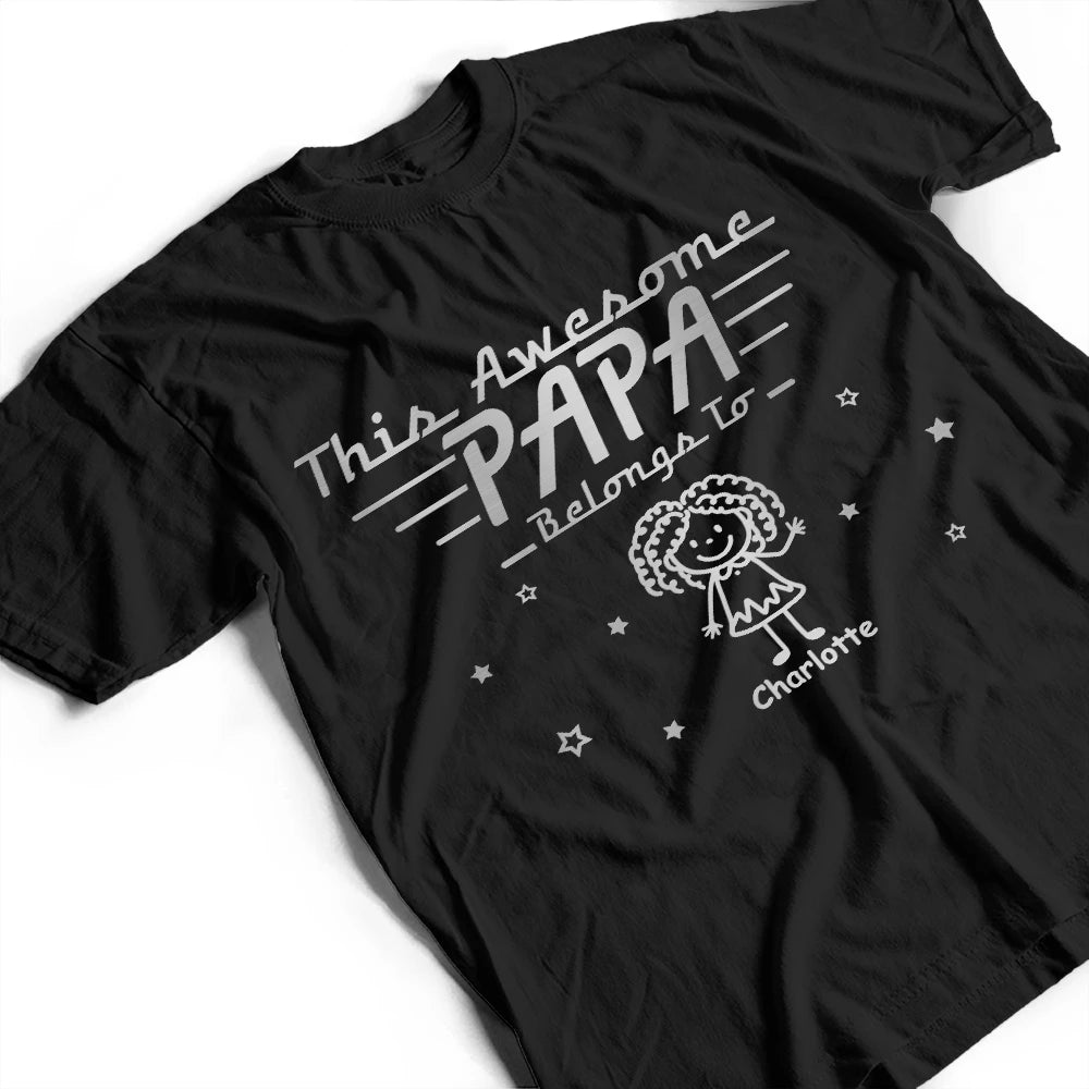 Gift For Grandpa,Gift For Father,Non-Eng,Icon,Proud - This Grandpa Dad Belongs To Kids Pet Stick Figures - Personalized T Shirt