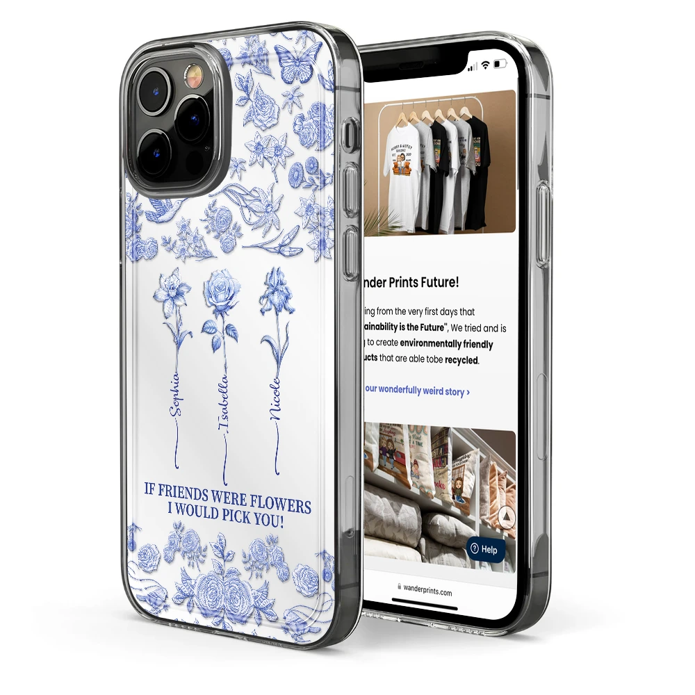 Gift For Yourself, Gift For Women, Gift For Bestie, Old Best friends, Love - Toile De Jouy Birth Flower Grow An Old Friend - 3D Effect Printed Phone Case, Personalized Clear Phone Case