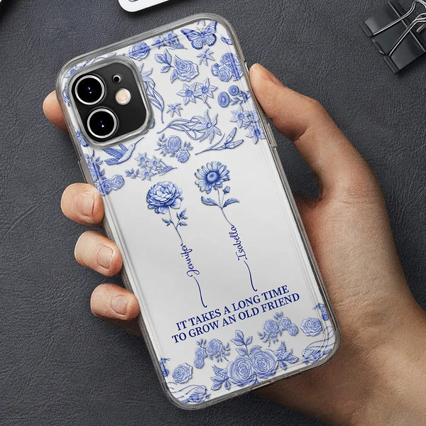 Gift For Yourself, Gift For Women, Gift For Bestie, Old Best friends, Love - Toile De Jouy Birth Flower Grow An Old Friend - 3D Effect Printed Phone Case, Personalized Clear Phone Case