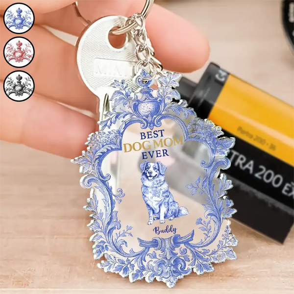 Pet Lovers, Dog Lovers - Toile De Jouy Dog Mom - Personalized Acrylic Keychain