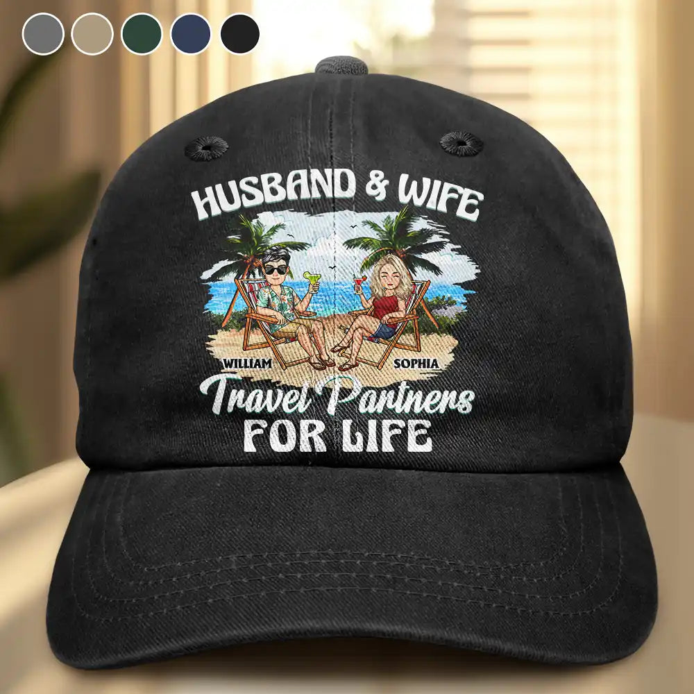 Travel Partners For Life - Personalized Vintage Washed Denim Cap