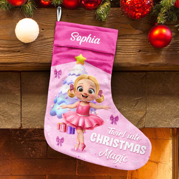 Gift For Kids, Christmas - Twirl Into Christmas Magic - Personalized Christmas Stocking