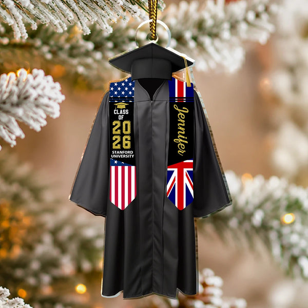 Christmas,Proud,Graduation,Gift For Kids,Icon - Two Country Flags Graduation For Daughter Son - Personalized Custom Shaped Acrylic Ornament