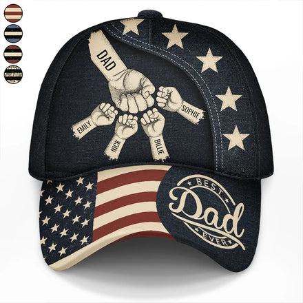 US Flag Fist Bump Best Dad Grandpa Ever - Personalized Classic Cap