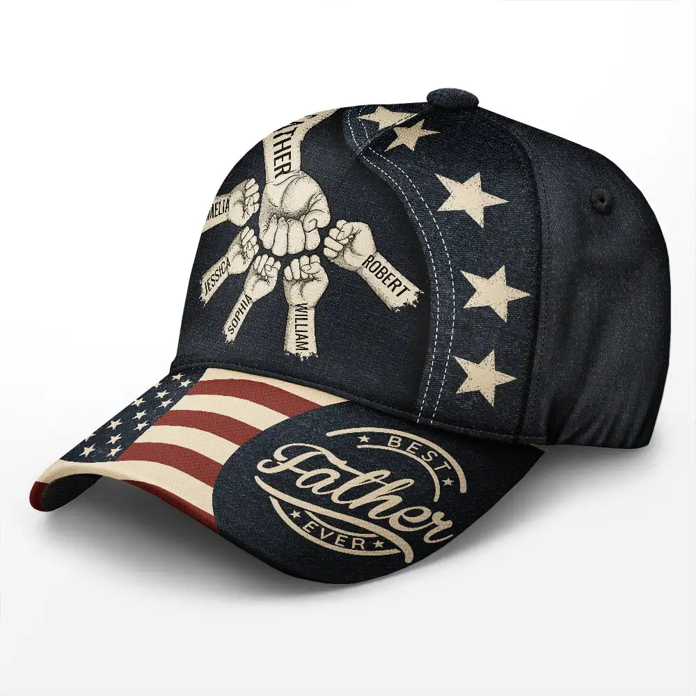 Independence Day,Gift For Men,Gift For Father,Gift For Husband,Gift For Uncle,Gift For Grandpa,Icon,Proud - US Flag Fist Bump Best Dad Grandpa Ever - Personalized Classic Cap