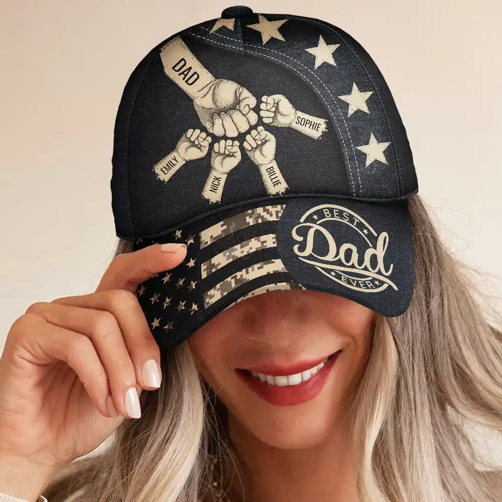 Independence Day,Gift For Men,Gift For Father,Gift For Husband,Gift For Uncle,Gift For Grandpa,Icon,Proud - US Flag Fist Bump Best Dad Grandpa Ever - Personalized Classic Cap
