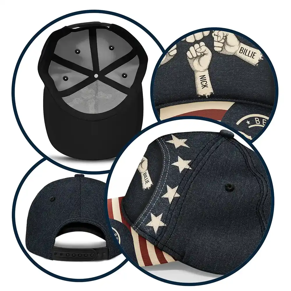 Independence Day,Gift For Men,Gift For Father,Gift For Husband,Gift For Uncle,Gift For Grandpa,Icon,Proud - US Flag Fist Bump Best Dad Grandpa Ever - Personalized Classic Cap