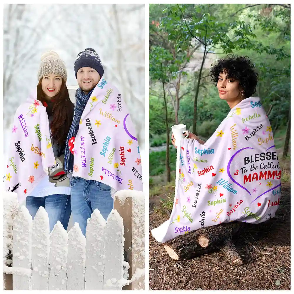 Gift For Grandma, Gift For Mother - Grandkid's Names Blessed To Be Called Grandma Nana - Personalized Wearable Blanket