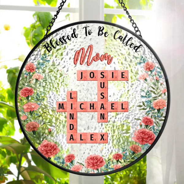Family,Happy,Gift For Mother,Gift For Women,Gift For Grandma,Crossword - Crossword Blessed To Be Called Grandma - Personalized Stained Glass Window Hanging Suncatcher