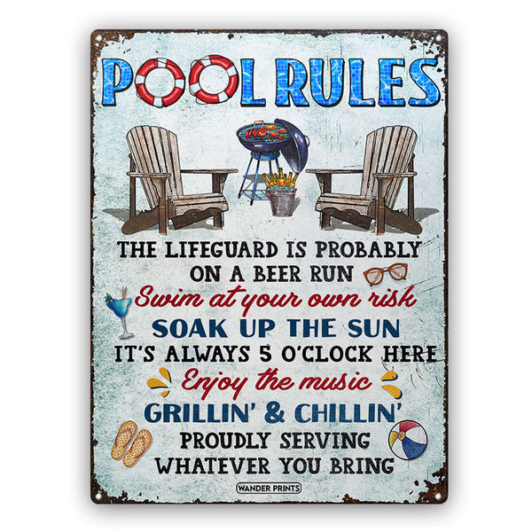 Wander Prints Family Gifts, Backyard Decor, Outdoor Decor, Housewarming Gifts, Patio, Garden, Pool, Bar & Grill, BBQ - Pool Rules Swim At Your Own Risk, Pool Signs, Classic Metal Signs, Tin Signs