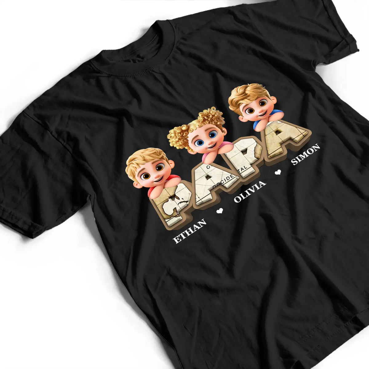 Gift For Grandpa,Gift For Father,Happy,Funny - Vintage Map Grandpa Papa Dad 3D Effect Kids - Personalized T Shirt