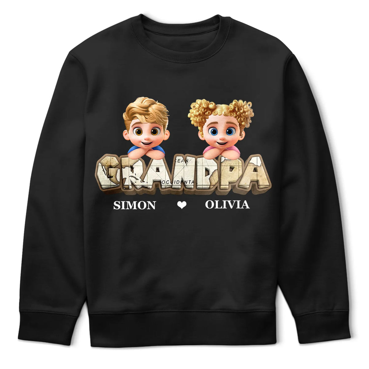 Gift For Grandpa,Gift For Father,Happy,Funny - Vintage Map Grandpa Papa Dad 3D Effect Kids - Personalized T Shirt
