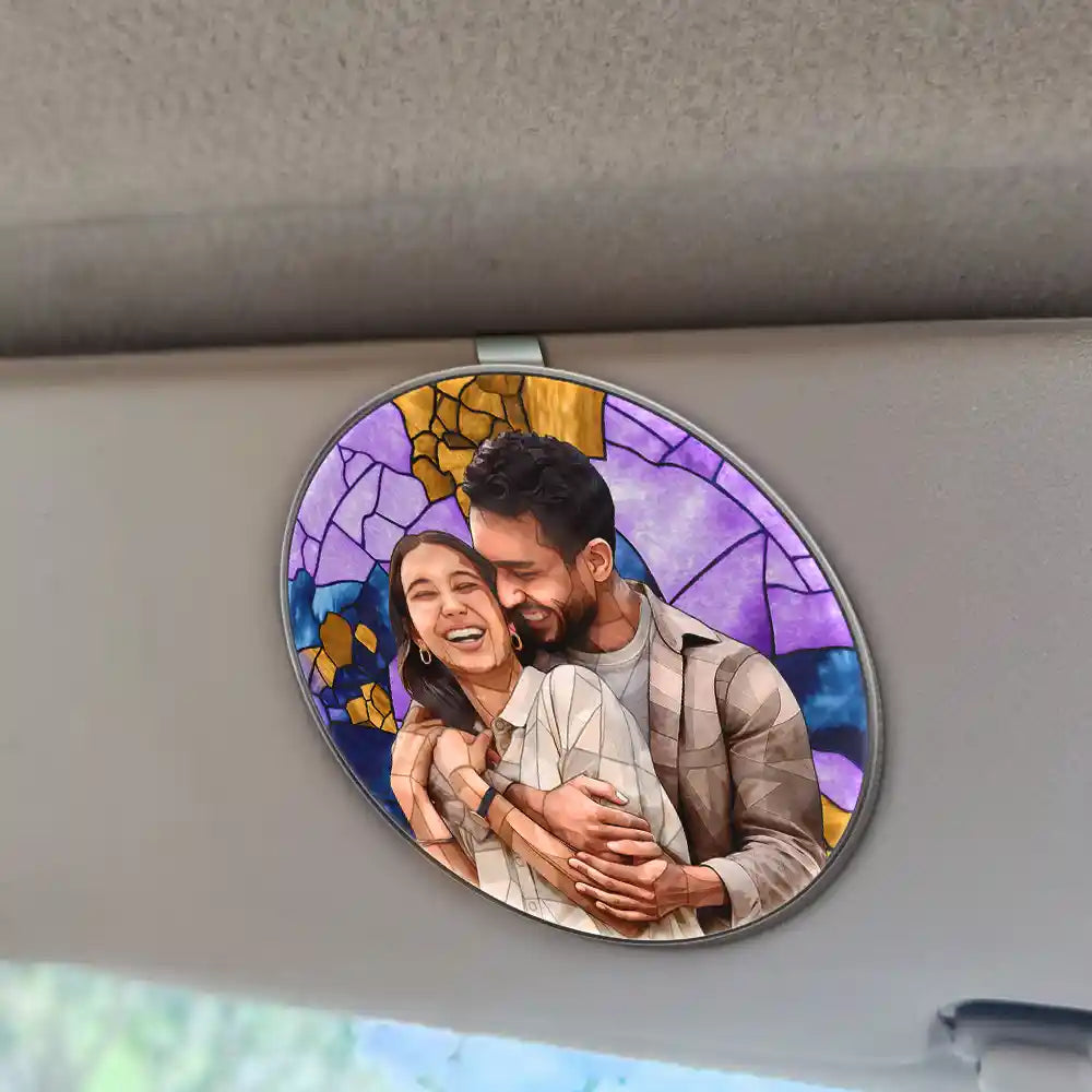 Gift For Wife,Gift For Mother,Gift For Grandma,Love,Family - Custom Photo Stained Glass Portrait Mom Grandma Parents Family - Personalized Custom Shaped Acrylic Car Visor Clip