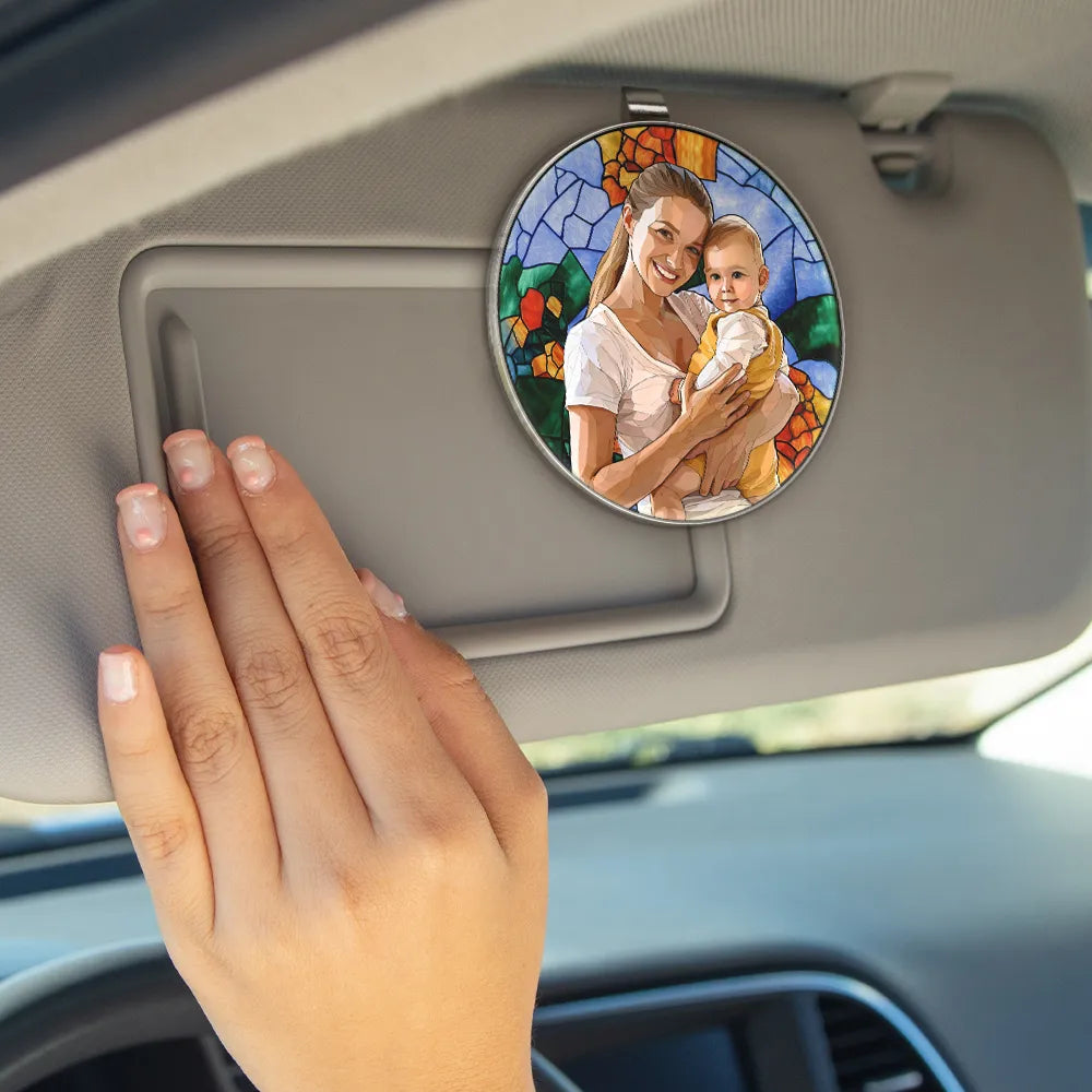 Gift For Wife,Gift For Mother,Gift For Grandma,Love,Family - Custom Photo Stained Glass Portrait Mom Grandma Parents Family - Personalized Custom Shaped Acrylic Car Visor Clip
