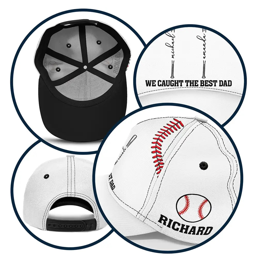 Gift For Father,Gift For Grandpa,Baseball,Non-Eng,Icon,Proud - We Caught The Best Dad Baseball Bat - Personalized Classic Cap