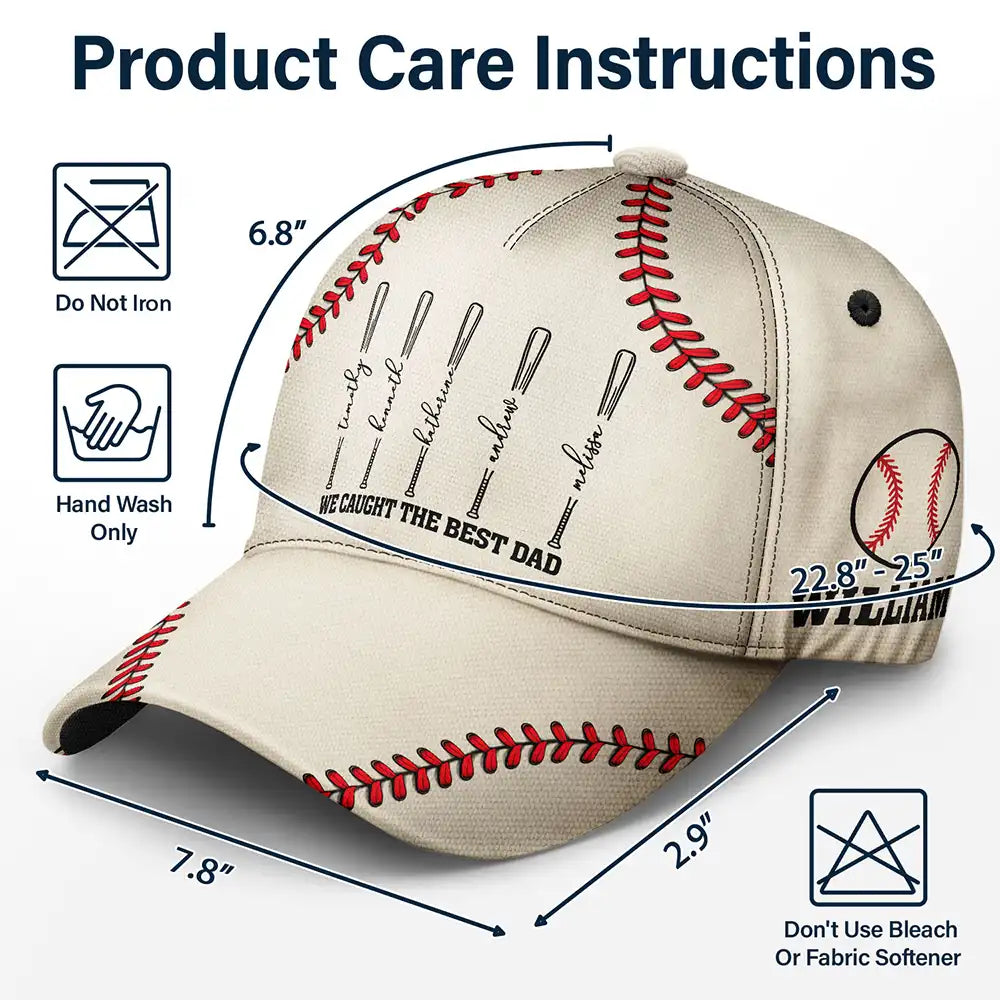 Gift For Father,Gift For Grandpa,Baseball,Non-Eng,Icon,Proud - We Caught The Best Dad Baseball Bat - Personalized Classic Cap