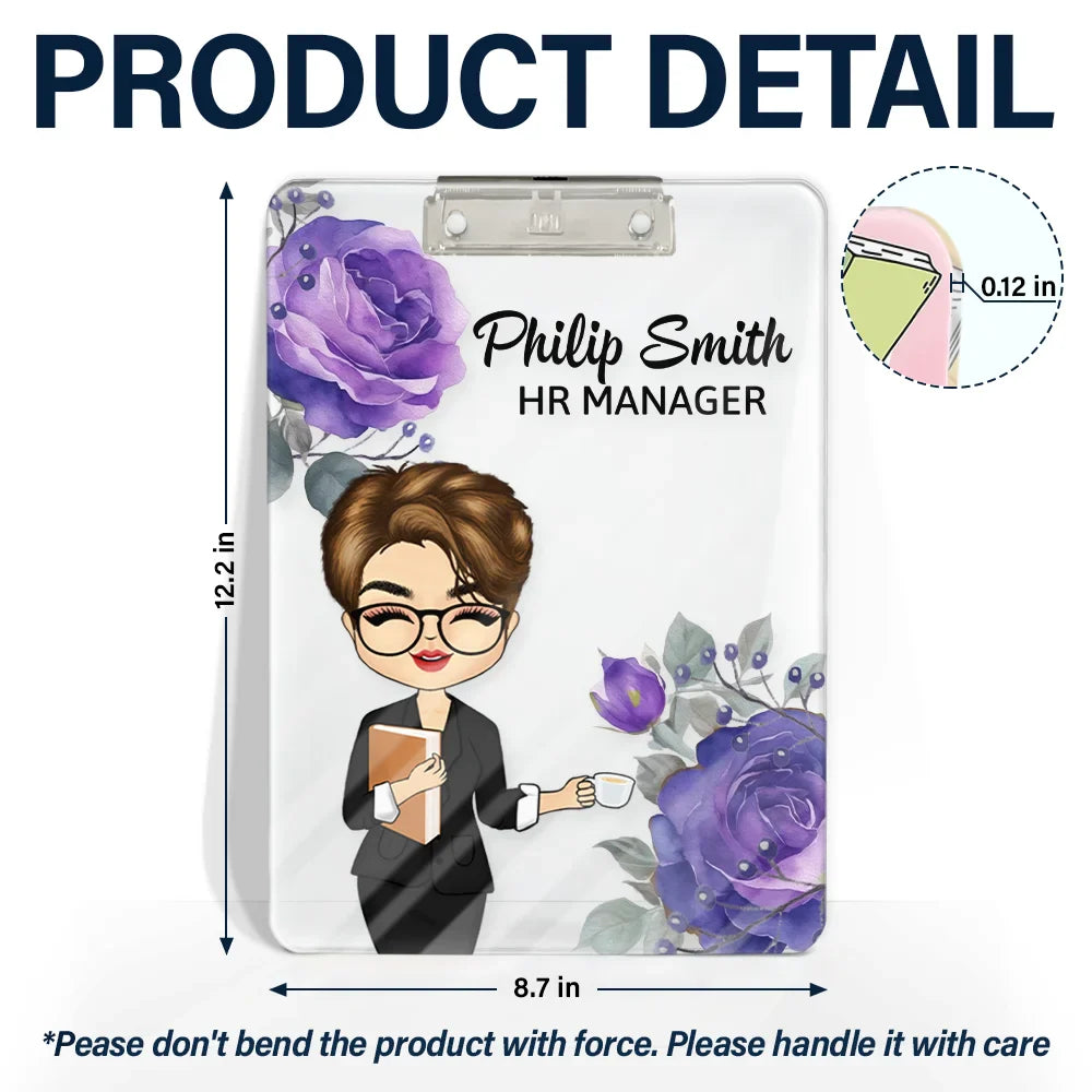Gift For Yourself,Gift For Women,Gift For Men,Officer,Happy - Woman Man Office Floral - Personalized Acrylic Clipboard