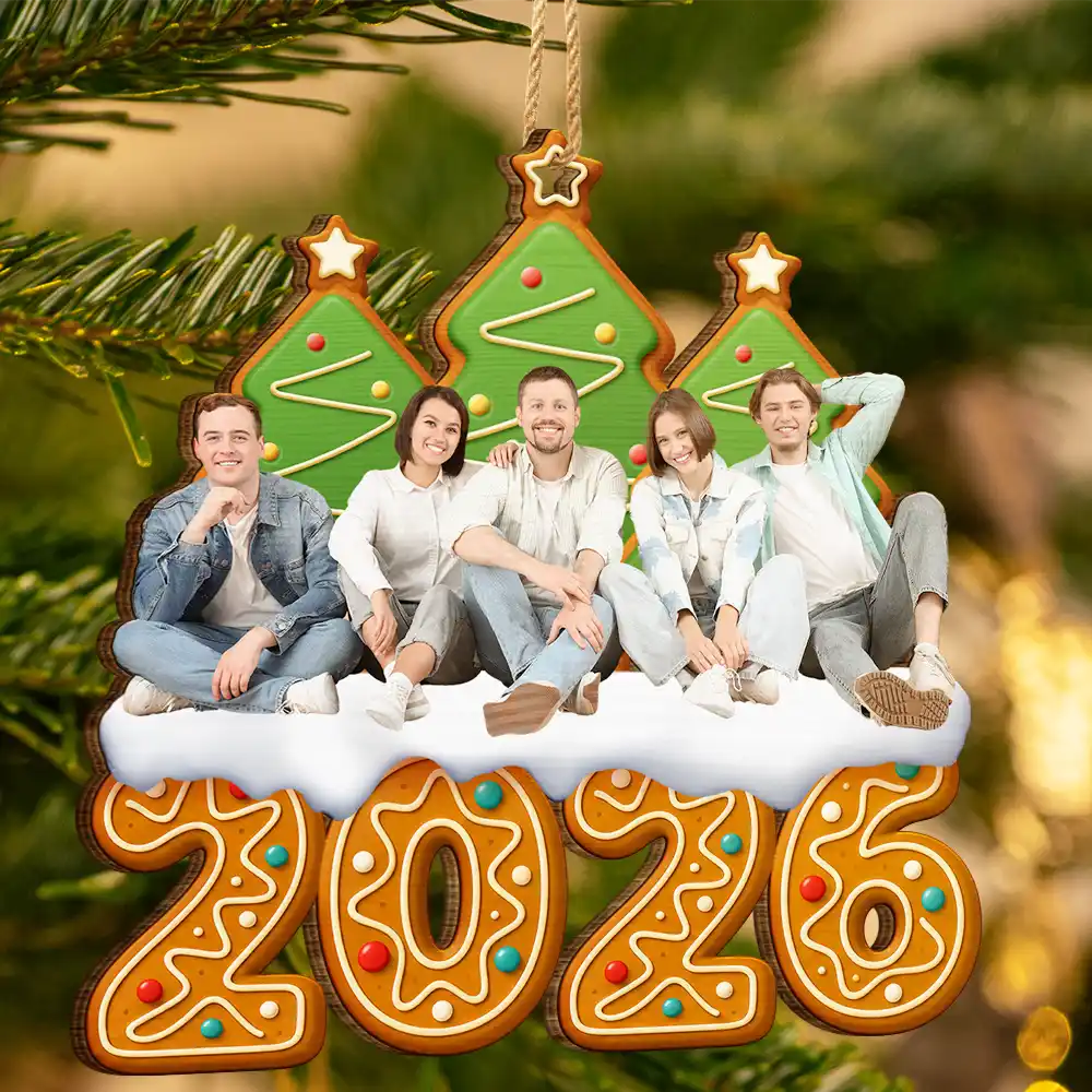Custom Photo Christmas Family Gingerbread 3D Effect - Personalized Custom Shaped Wooden Ornament