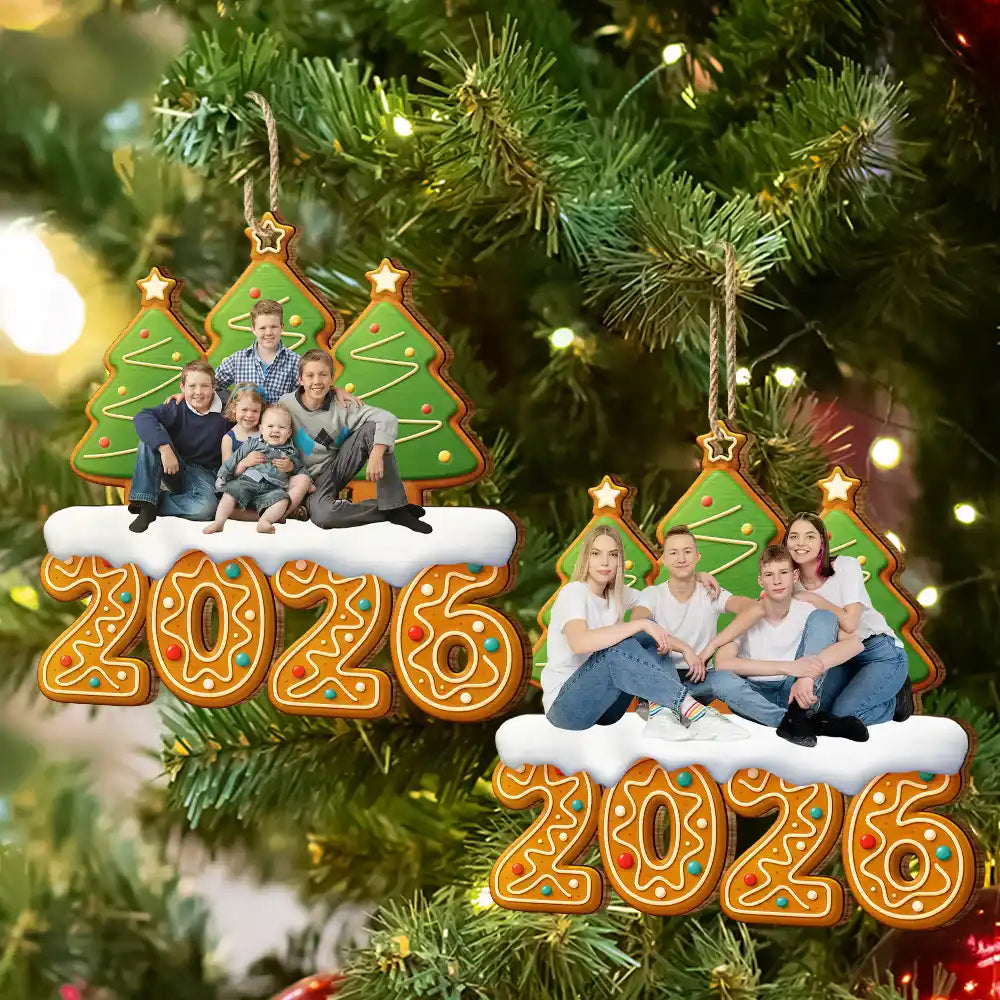 Custom Photo Christmas Family Gingerbread 3D Effect - Personalized Custom Shaped Wooden Ornament