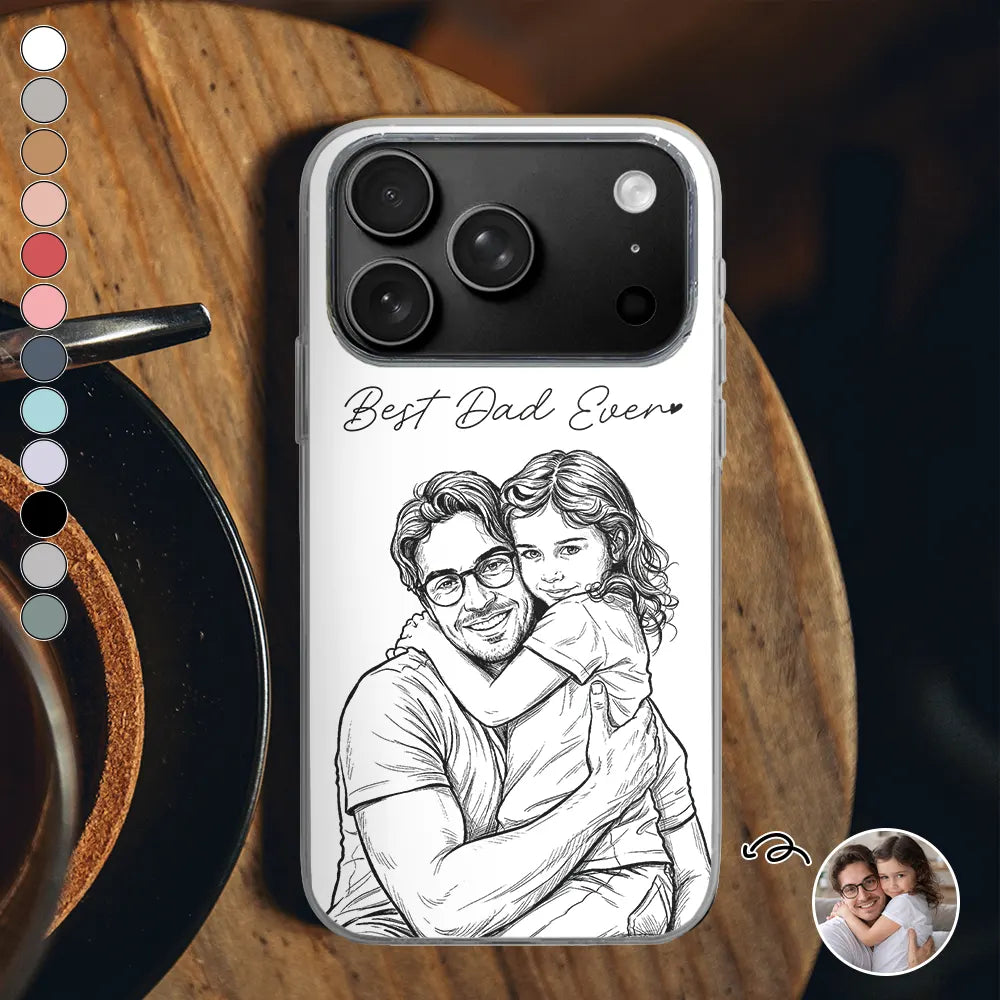 Gift For Father,Gift For Grandpa,Non-Eng,Photo - Pencil Sketch (Bold),Proud - Custom Photo Bold Sketch Best Dad Grandpa Ever Family Portrait - Personalized Clear Phone Case