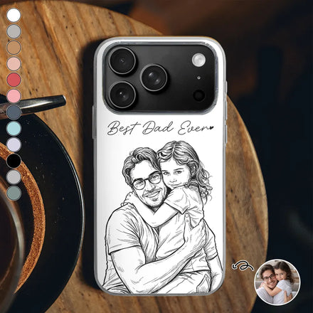Custom Photo Bold Sketch Best Dad Grandpa Ever Family Portrait - Personalized Clear Phone Case