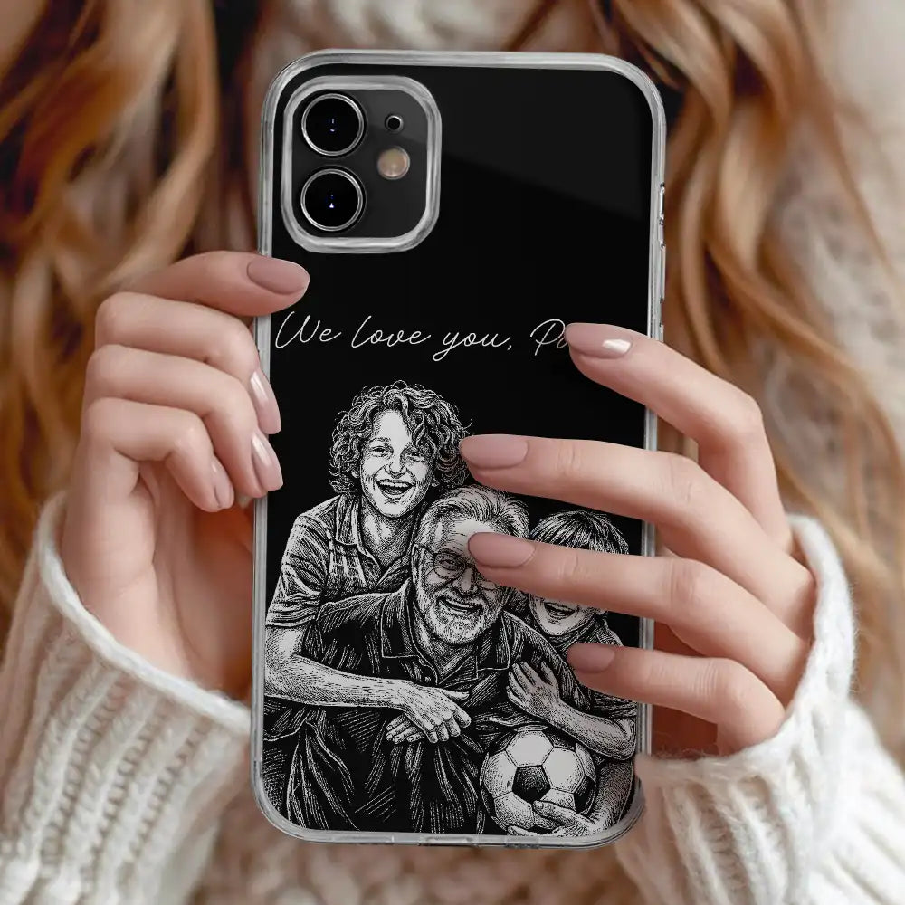 Gift For Father,Gift For Grandpa,Non-Eng,Photo - Pencil Sketch (Bold),Proud - Custom Photo Bold Sketch Best Dad Grandpa Ever Family Portrait - Personalized Clear Phone Case