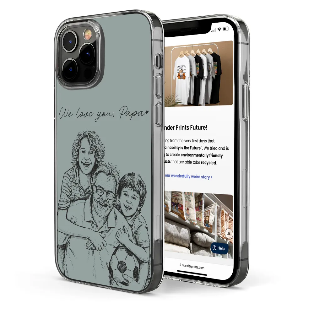 Gift For Father,Gift For Grandpa,Non-Eng,Photo - Pencil Sketch (Bold),Proud - Custom Photo Bold Sketch Best Dad Grandpa Ever Family Portrait - Personalized Clear Phone Case