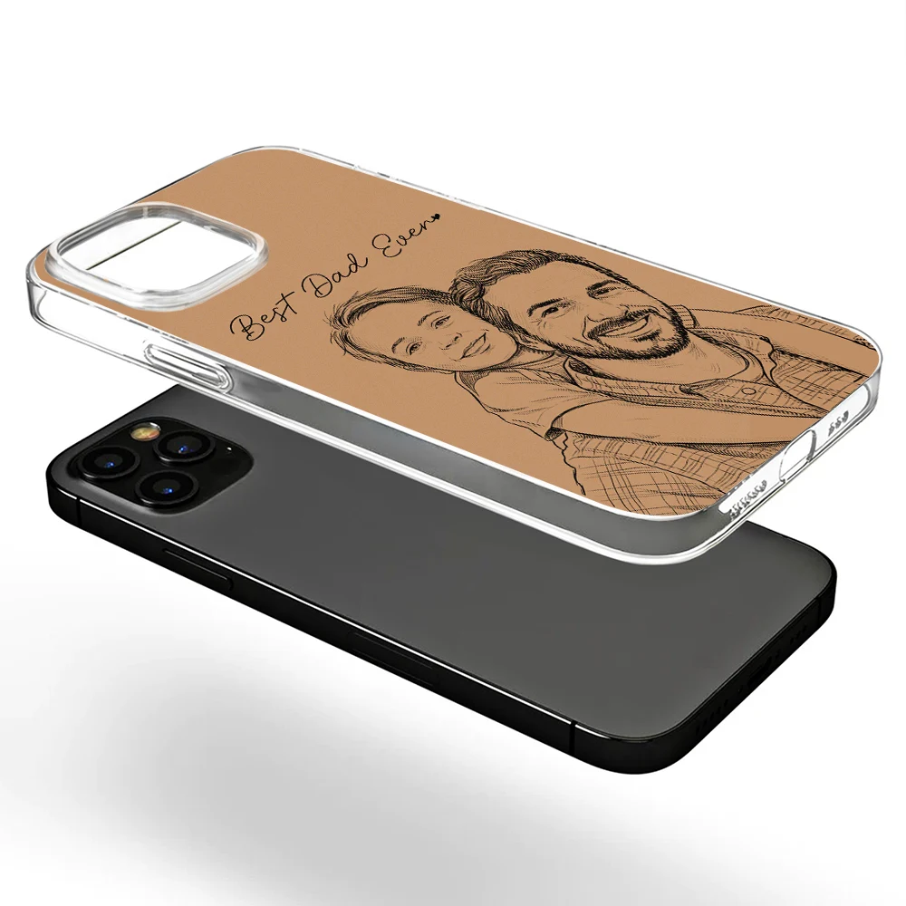 Gift For Father,Gift For Grandpa,Non-Eng,Photo - Pencil Sketch (Bold),Proud - Custom Photo Bold Sketch Best Dad Grandpa Ever Family Portrait - Personalized Clear Phone Case
