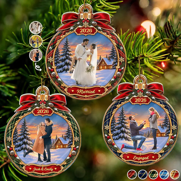 Anniversary,Christmas,Custom Photo,Gift For Couples,Old Couples,Remove BG Photo,Romantic - Christmas Anniversary Gift For Couples - Personalized Custom Photo Our Love Story Acrylic Ornament