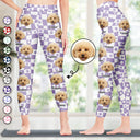 Custom Photo Pet Face Flower Checkered Pattern - Birthday, Funny Gift For Dog Mom, Cat Lover - Personalized Leggings
