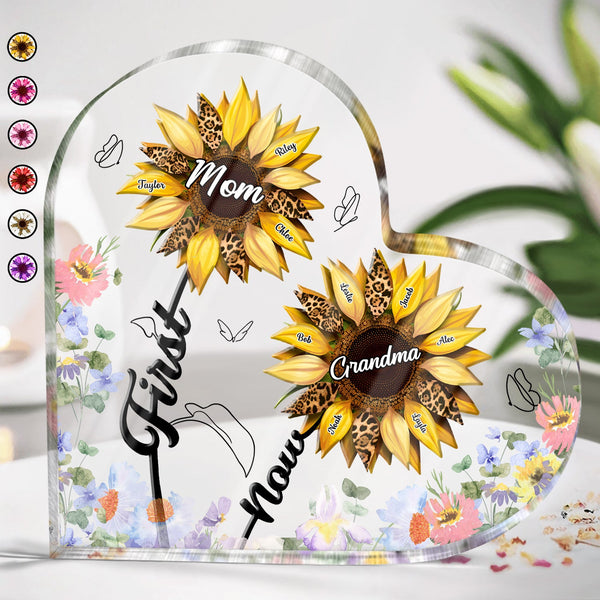 First Mom Now Grandma - Gift For Mothers, Grandmas, Aunties - Personalized Heart Shaped Acrylic Plaque