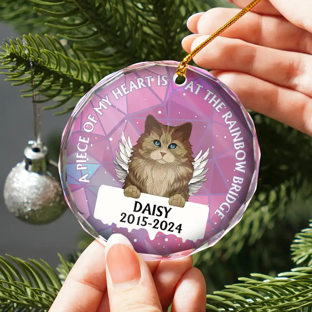 In Loving Memory Memorial Dog Cat Stained Glass - Personalized Circle Glass Ornament
