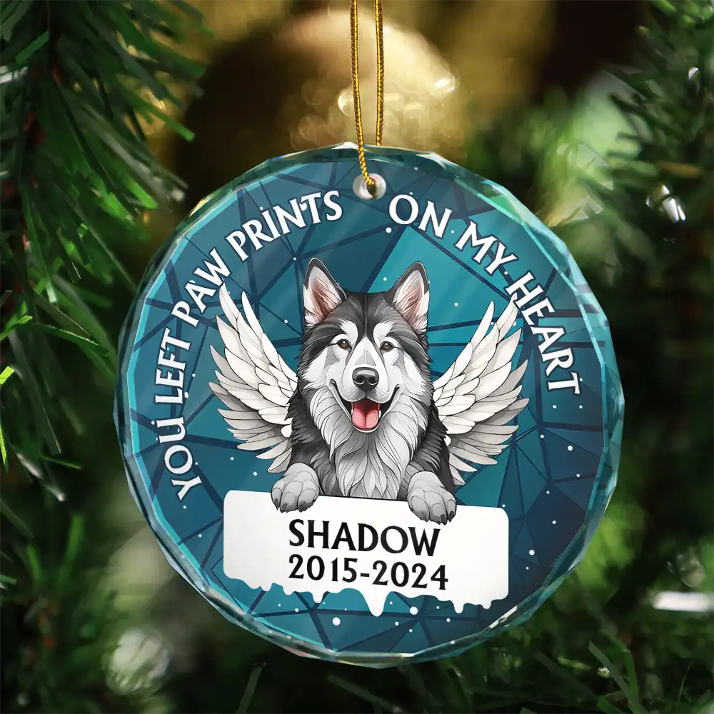 In Loving Memory Memorial Dog Cat Stained Glass - Personalized Circle Glass Ornament