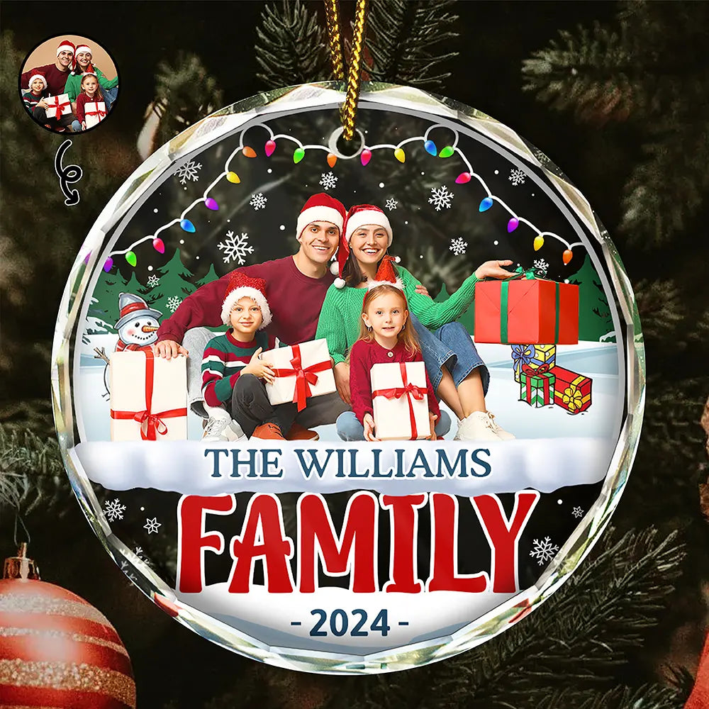 Christmas,Family,Parents,Happy,Custom Photo - Custom Photo Christmas Family - Personalized Circle Glass Ornament