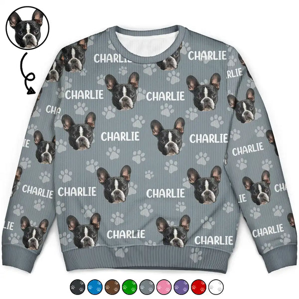 Dog Lovers,Pet Lovers,Cat Lovers,Happy - Custom Photo Funny Pet Face Pattern Dog Cat Family - Personalized Unisex Ugly Sweater