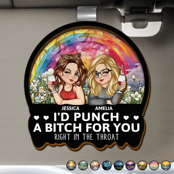 Funny,Gift For Bestie,Gift For Sisters,Gift For Sibling,Gifts For Colleagues - Right In The Throat Sisters Besties - Personalized Custom Shaped Car Visor Clip